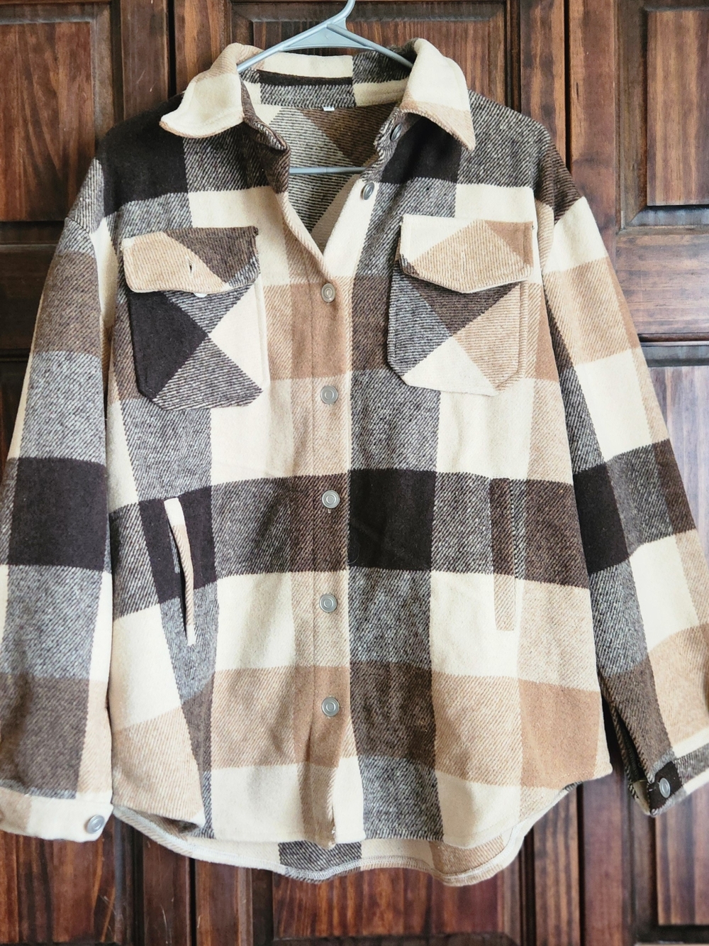 Womens Brown Plaid Utility Shacket - Brand Not Visible